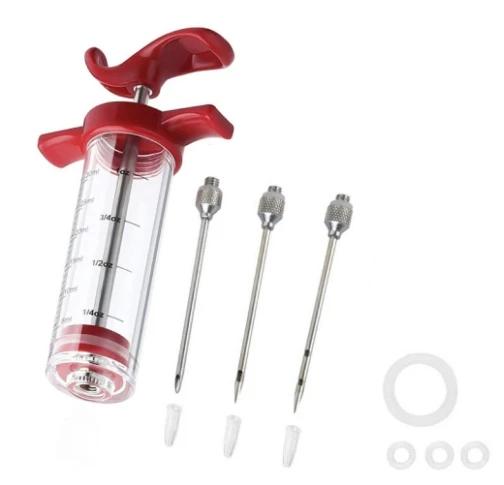 Aroma-Nadel BBQ-Fleischspritze Marinaden-Injektor Schweinesteak Fleischsaucenspritzen mit 3 Edelstahlnadeln Küchenwerkzeuge