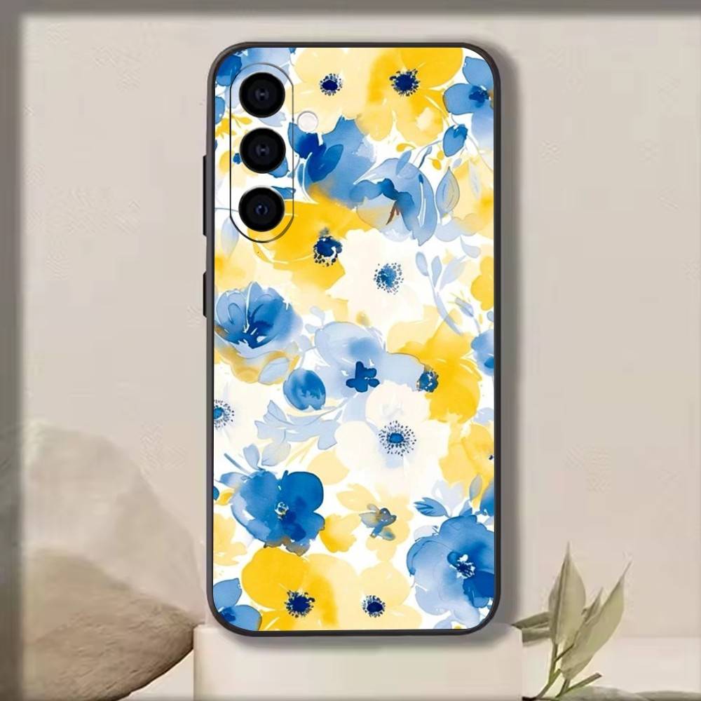Blue Sky Magnolia Flower Phone Case For Samsung Galaxy A73,A72,A71,A70,A53,A52,A51,Soft Silicone Black Cover