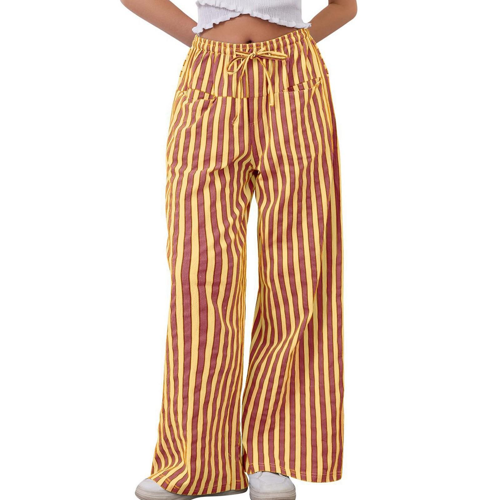 

Женские модные полосатые брюки с завязками на талии, широкими карманами и свободными повседневными брюками M коричневый