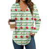 Women's Fashion Hoodies V Neck Long Sleeve Christmas Printed Drawstring Casual Loose Pullover Tops