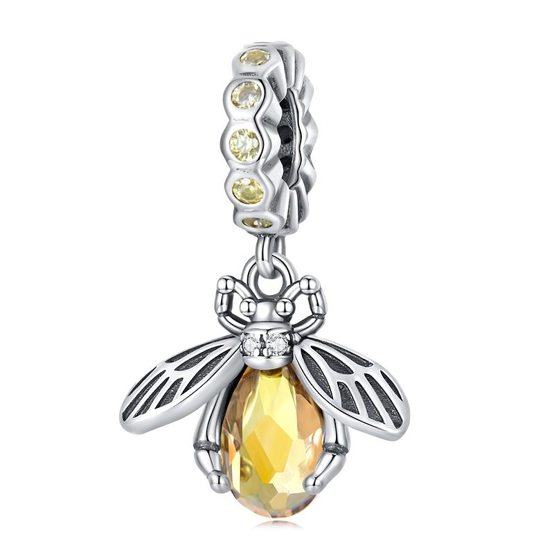 WOSTU 925 Silver Animal Cat Charm Pendant Heart Family Ladybug Bee Beads Fit Original Bracelet DIY Jewelry For Women