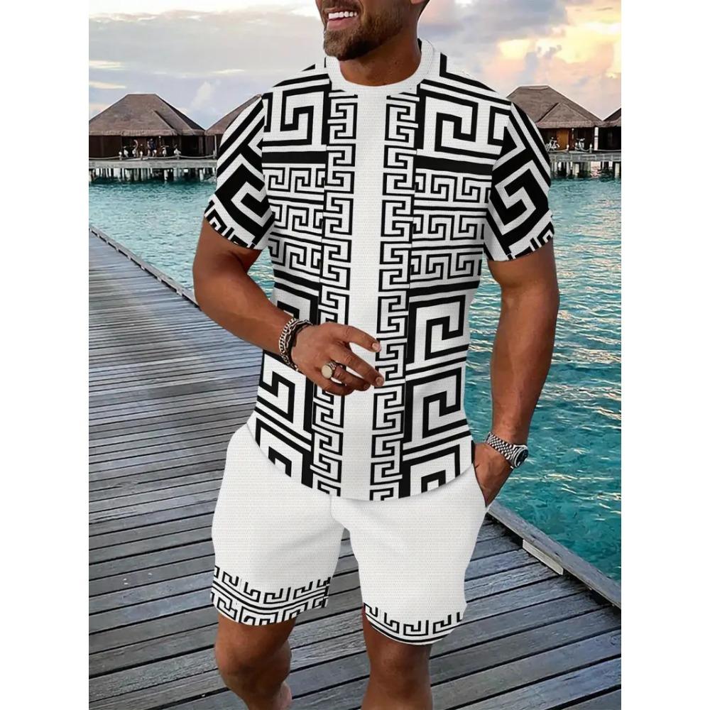 2025 Vintage Men's T-shirts Shorts Set 3D African Ethnic Style Print Casual Hawaiian Tees Suit Summer Men Women Tracksuit Outfit