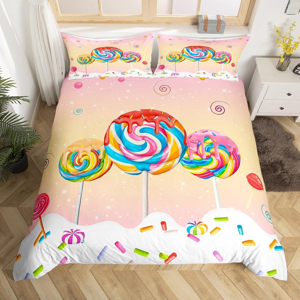 Rainbow Lollipop Duvet Cover for Kids Boys Girls Queen Lightweight Quilt Covers Sweet Themed Bedding Set Room Decor No Comforter