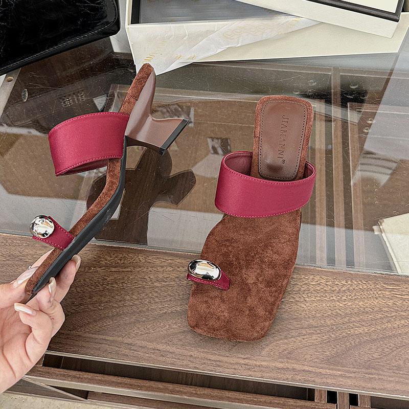 

Мода Мода Металлические Туфли-лодочки Женские Туфли на Высоком Каблуке Обувь Женская Обувь с Квадратным Носком Обувь Неглубокие Женские Каблуки Слайды Сандалии Обувь Шлепанцы 35 красный