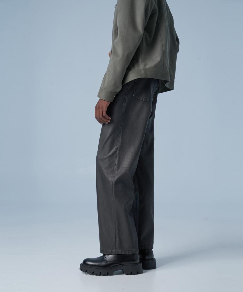 Sperone Cracked Leather Loose Pants (Black)