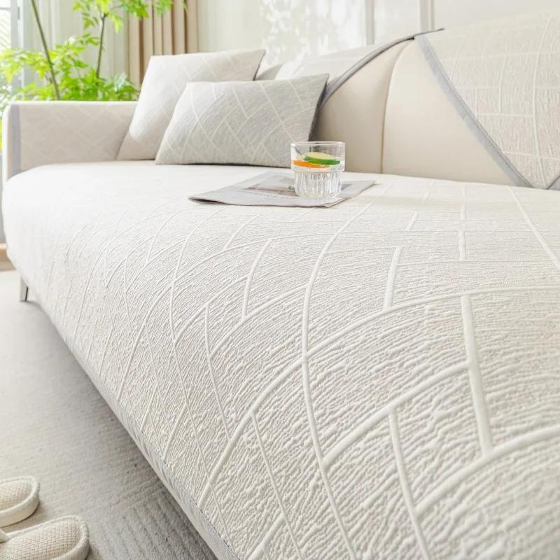 Summer Nordic Simple Solid Color Sofa Cushion Four Seasons Pure Cotton Fabric Antislip Full Cotton Sitting Pad Modern Sofa Cover