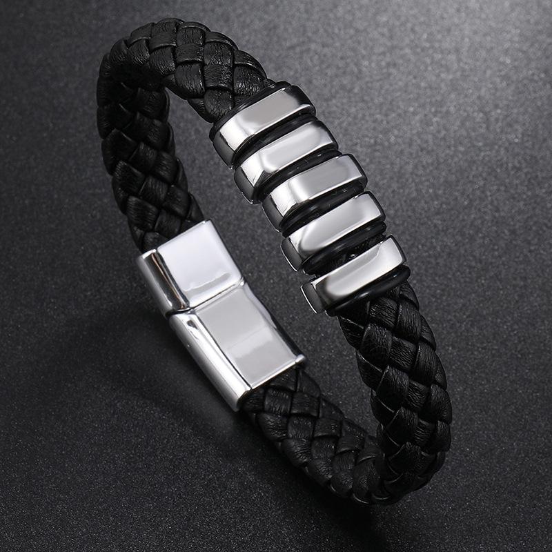 Men PU Leather Bracelet Magnet Buckle Bangle Birthday Gift
