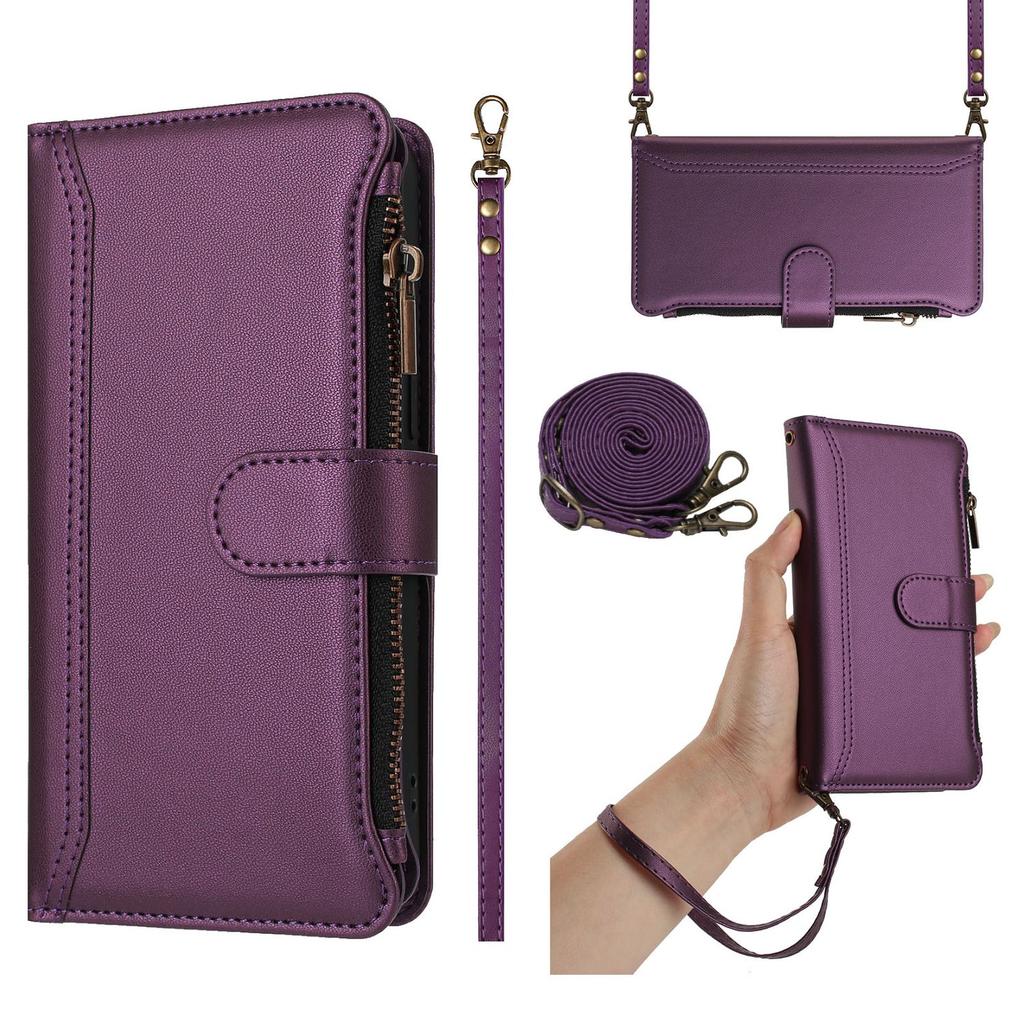 Leather Wallet Flip Case For Doogee N55 Plus N60 Pro Note 58 59 56 56x with Card Slots, Zipper Pocket, Crossbody Strap and Wristlet