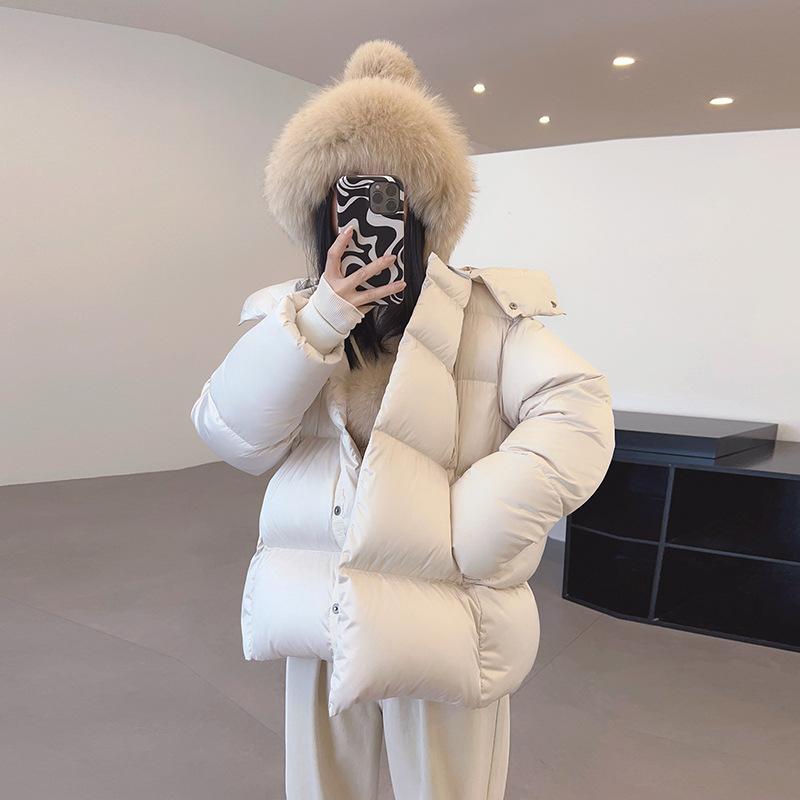 

Высококачественный пуховик из гусиного пуха, без галла, с прямой зарядкой, облачный, пушистый, утолщенный, женский, 24 зимняя мода, с капюшоном, куртка-пуховик S слоновая кость