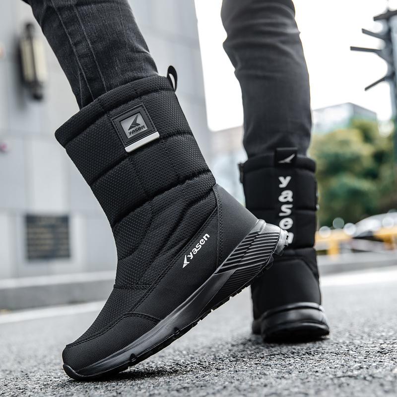 Winter Men High Top Boots Plush Warm Snow Boots Fashion Mid-calf Cotton Shoes Outdoor Non Slip Platform Boots Winter Men Sneaker