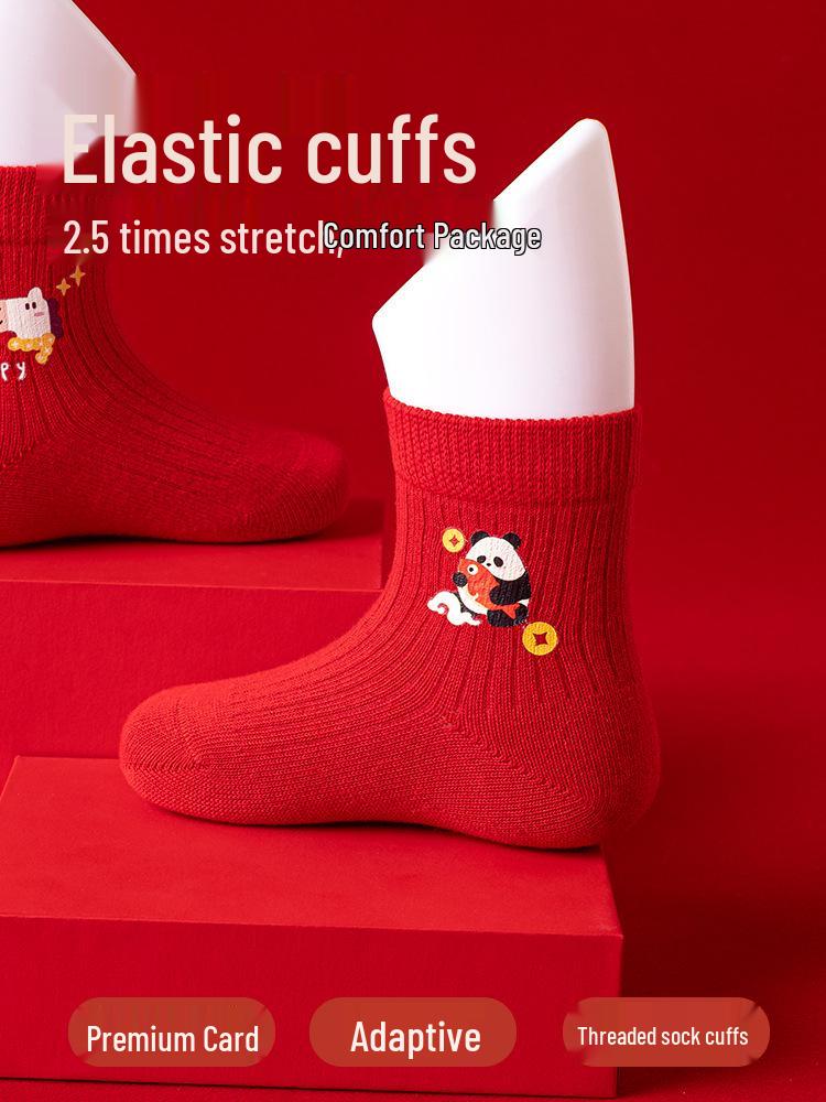 Newborn Unisex Zodiac Socks - Red Cotton for Chinese New Year & First Birthday