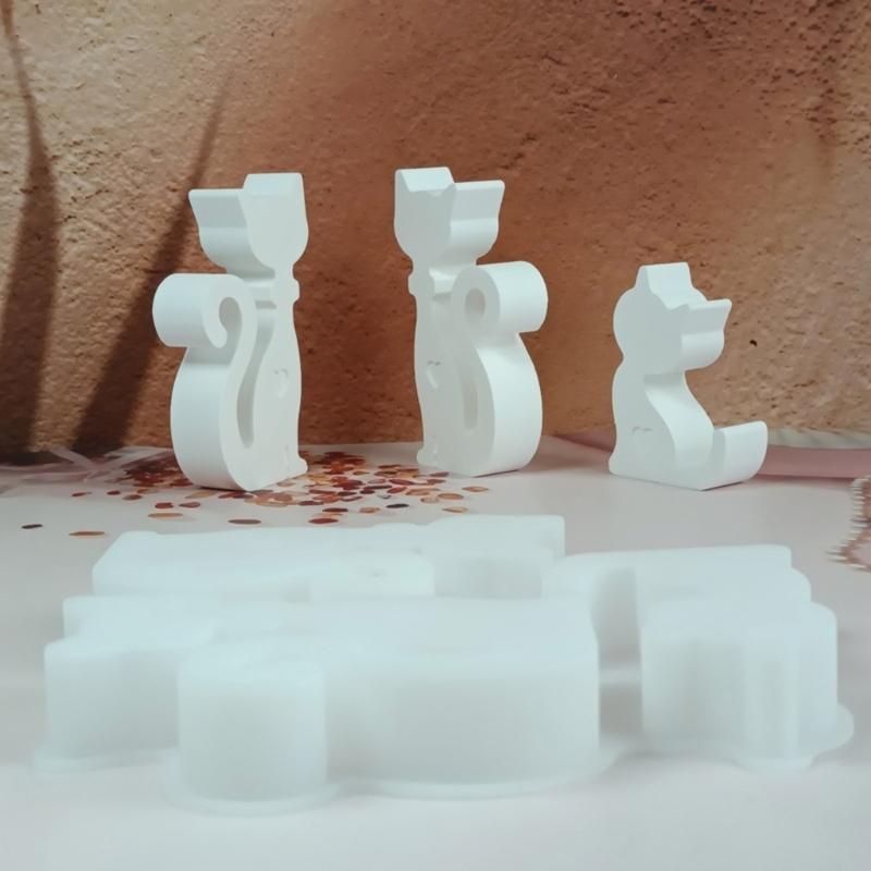 Cats Family Figurine Silicone Molds for Epoxy Resin Making Candle Soap Home Decoration Chocolate Molds Fondant Molds