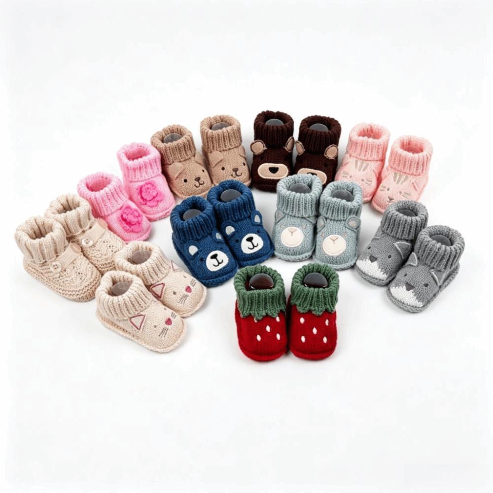 1 Pair Cartoon Pattern Knitted Baby Shoes Anti-slip Design Newborn Booties for 0-3 Months Baby