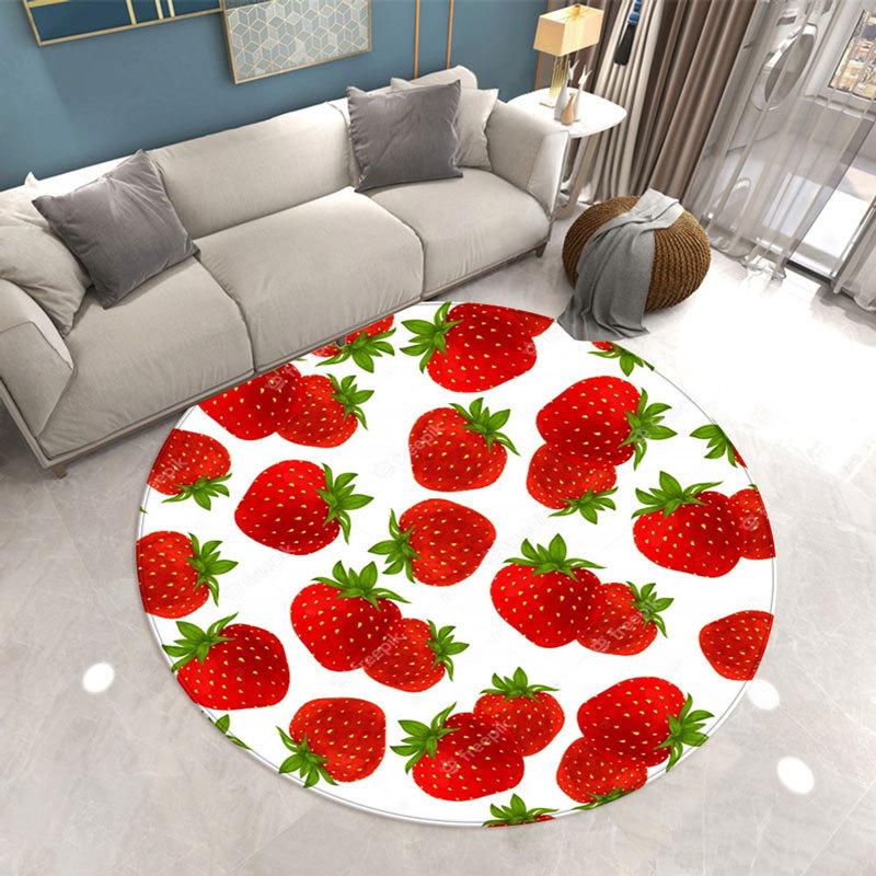 Round Carpet Family Living Room Strawberry Print Floor MATS Bedroom Kitchen Non-slip Carpet Doormats Room Decor Home Decor