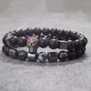 2Pcs Men Skull Bracelet Set Natural Hematite Turquoise Onyx Beaded Braclet Hip Hop Rock Riding Male Wrist Guard Accessories
