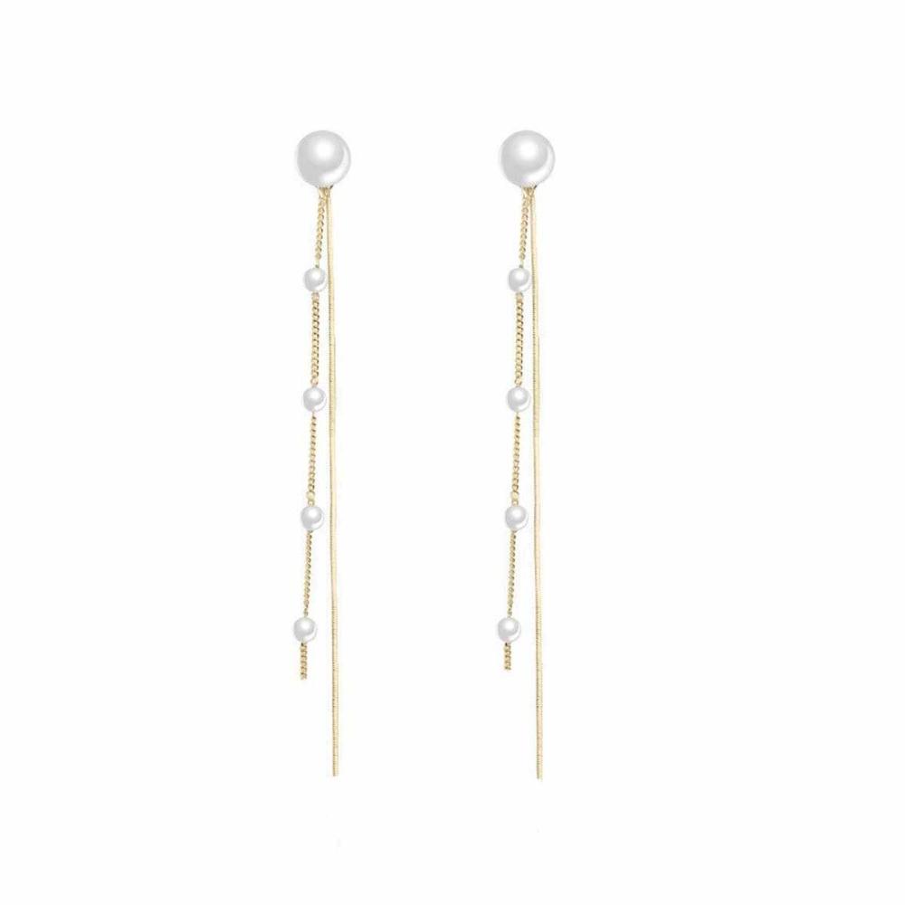 Korean Temperament Long Pendant Pearl Tassel Line Dangle Earrings for Women Wedding Party Daily Wear Jewelry Accessories Gifts