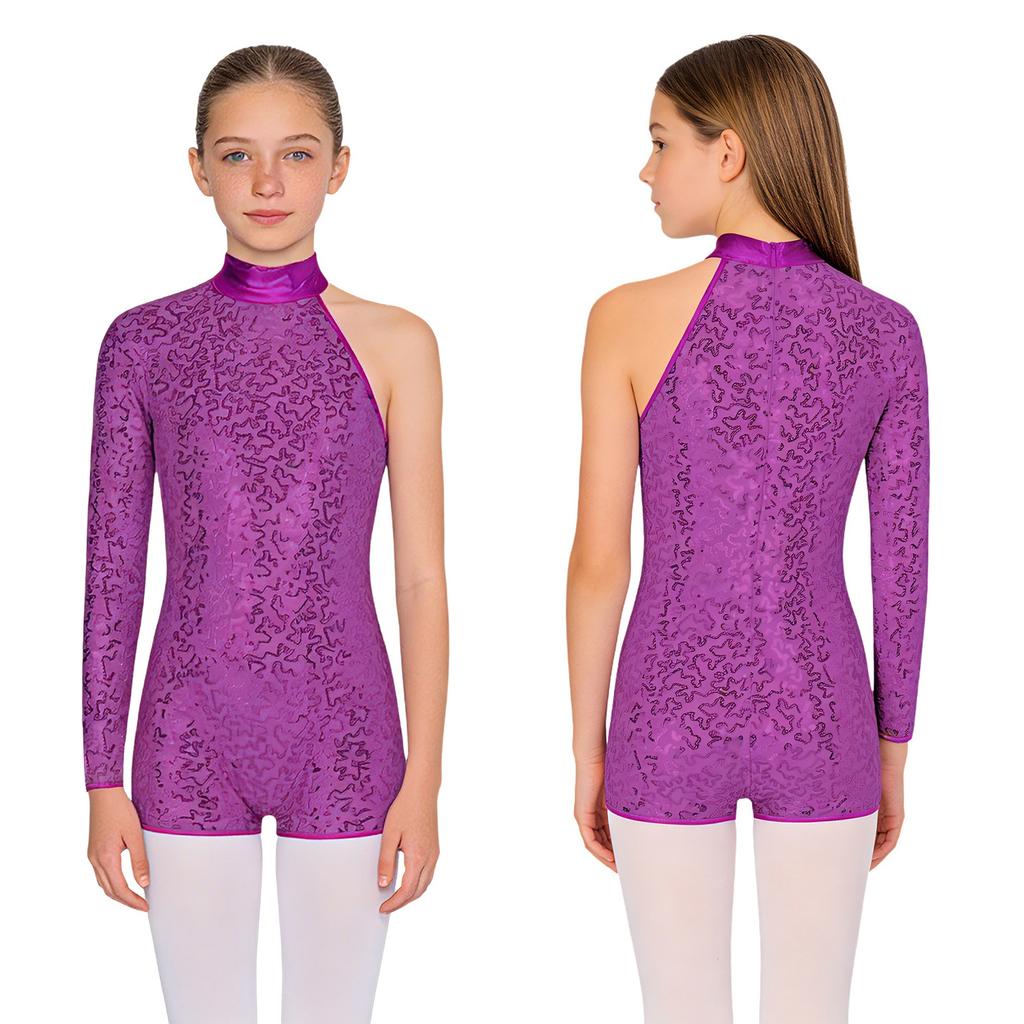 Kinder Mädchen Single Lange Ärmel Glänzende Pailletten Tanz Gymnastik Kurzen Overall Bühne Leistung Kleidung