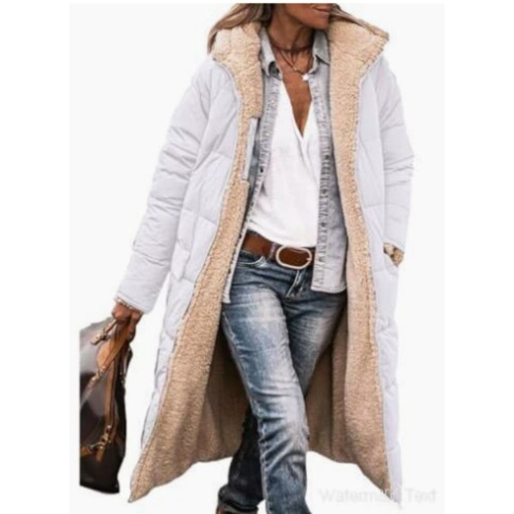 Solid Color Double-Sided Wear Hooded Cotton Coat, Thickened Slim Fit Long Sleeve Long Open Front Jacket