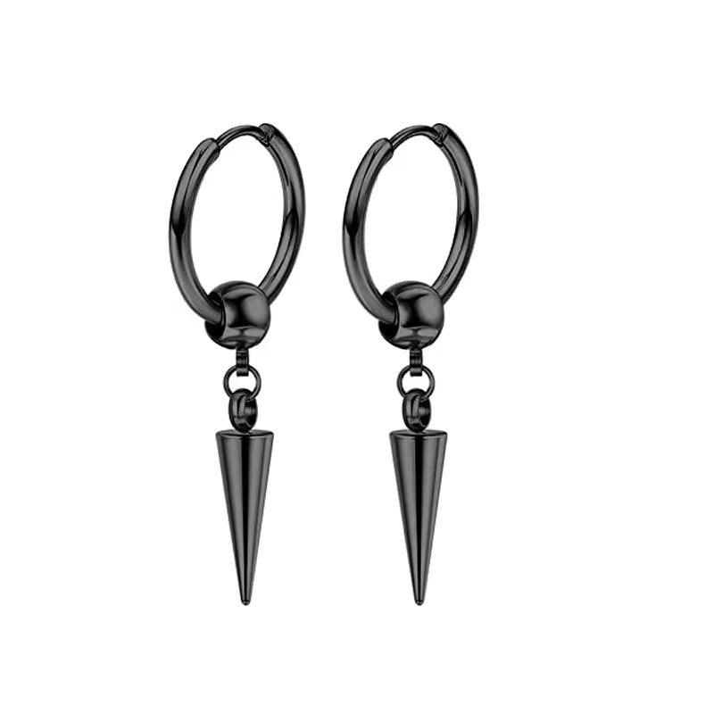 Stainless Steel Earrings Coil Hanging Tip Cone Gothic Fashion Trend Earrings Glossy Earrings Hanging Earrings Minsi Jewelry