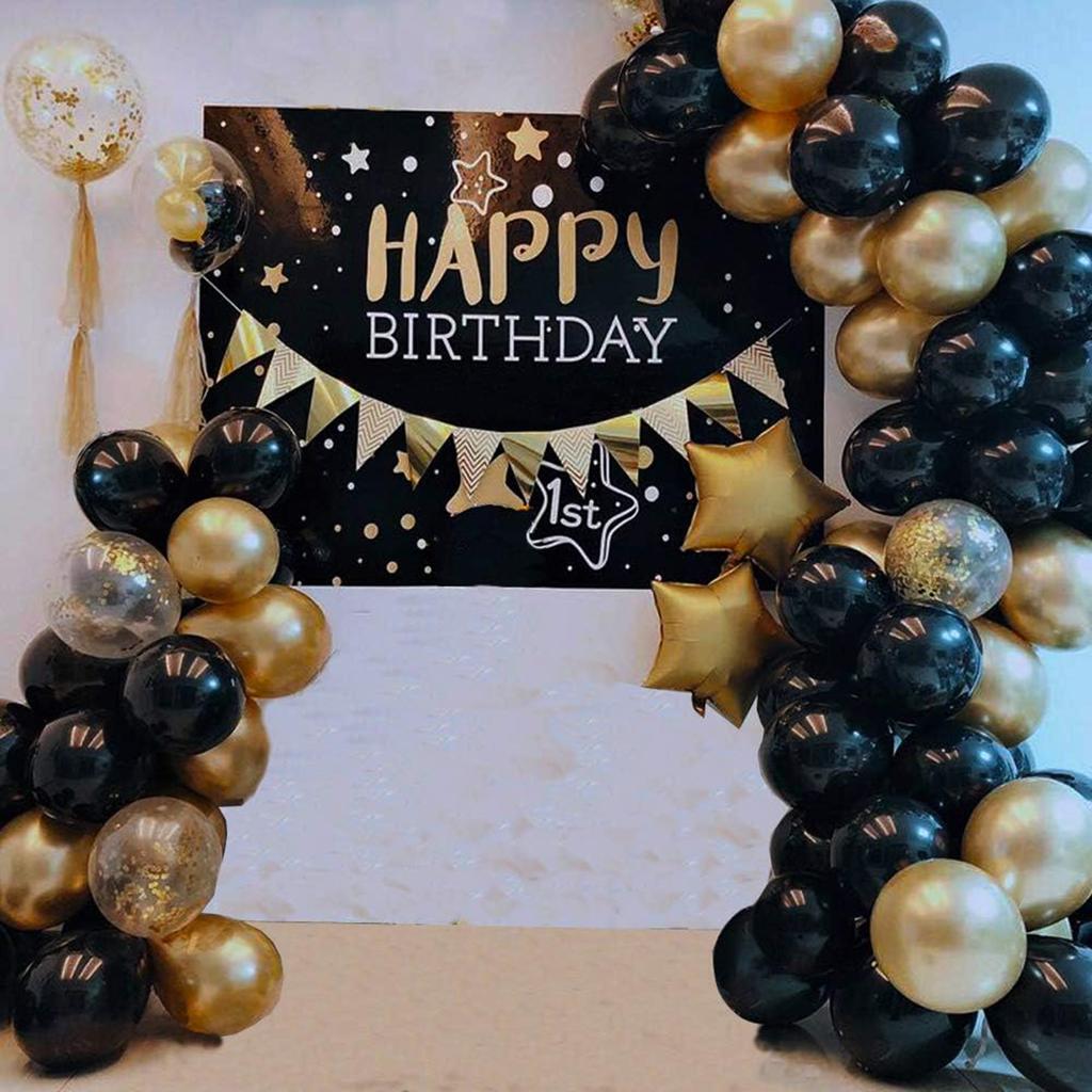 12inch 50pcs black and gold balloon set with confetti, suitable for weddings, birthdays, themed parties,  family gatherings