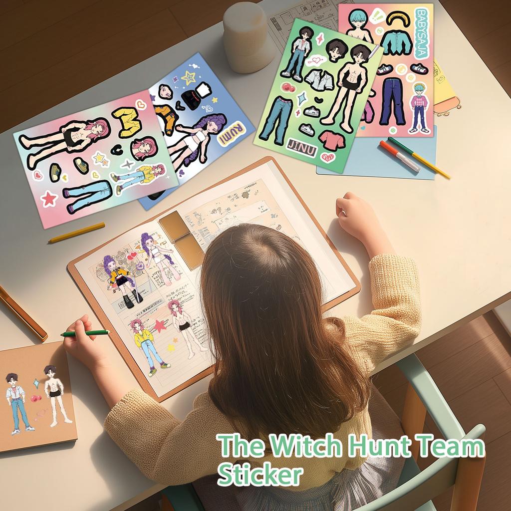 8 Pieces Of Witch Girl Group Stickers Hand Account Cutting Film Package Handmade Decorative Stickers