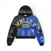 Mens Oversized Hooded Sweatshirt With 3D Graphic Print Washed Effect Drop Shoulder Zipper Front Casual Streetwear