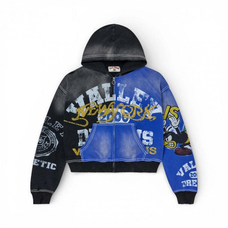 Mens Oversized Hooded Sweatshirt With 3D Graphic Print Washed Effect Drop Shoulder Zipper Front Casual Streetwear