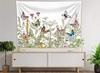 Floral Butterfly Tapestry Wall Hanging, Sage Green Leaves and Wildflower Butterfly Wall Decor Spring Plant Tapestry for Bedroom