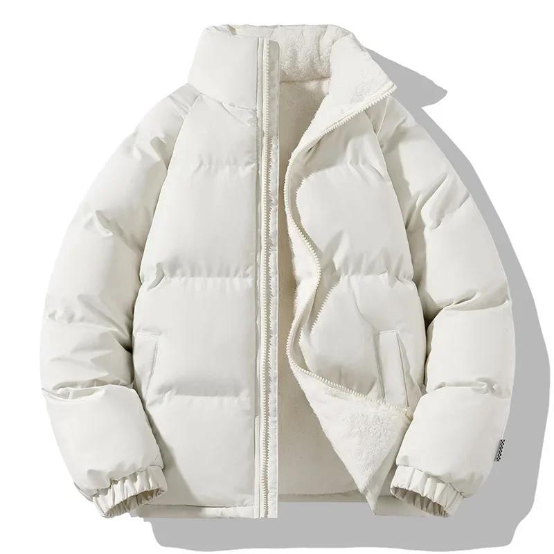 Winter Loose Couple Cotton Parkas Lamb Wool Fashion Coat Fleece Casual Men's Stand Collar Plush Thick Warm Bread Coat