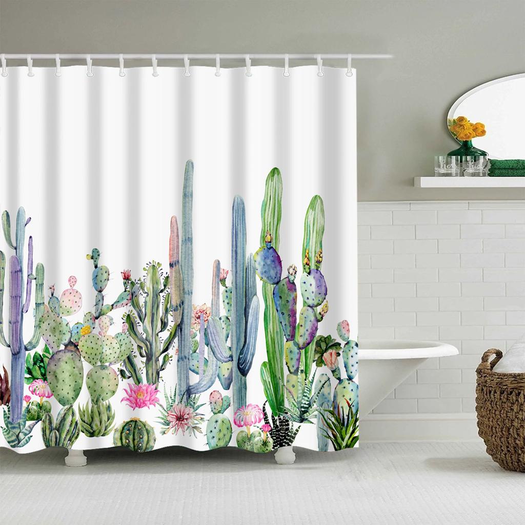 Plant Sunflower Palm Cactus Seaside Scenic Flower Frabic Waterproof Polyester Shower Curtain Bath Curtains With Hooks