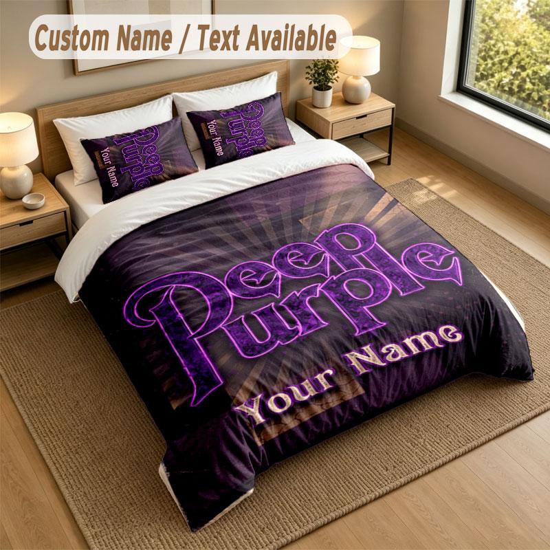 Bedding Set 1 Duvet Cover 2 Pillowcases Deep Purple Print Soft Bed Linen Bedroom Decor