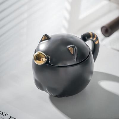 Shangqi Geprägte Keramik-Katzen-Tasse mit Deckel & Löffel