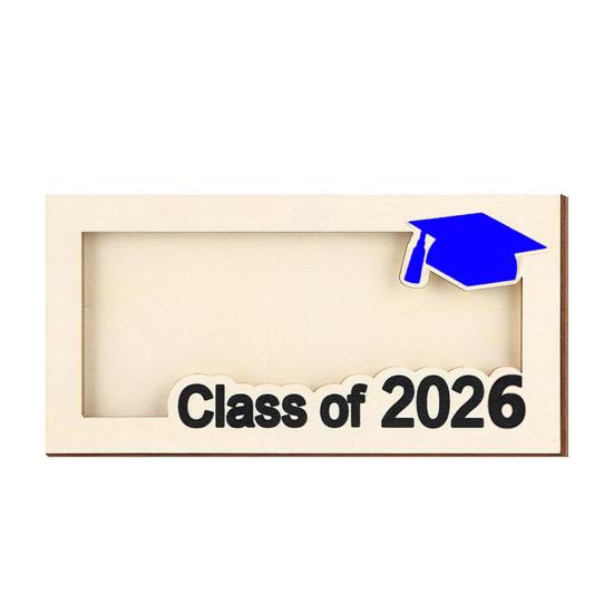 Wooden Graduation Money Holder, Class of 2026 Congrats Grad Cash Frame, Graduation Money Gift Card Envelope Box for High School, College, синий