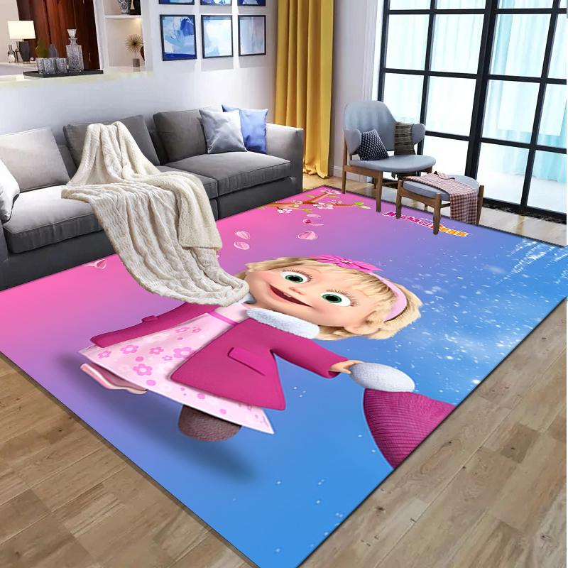 Masha and The Bear Pattern Rug, Indoor/Outdoor Mat, for Picnic, Gameroom, Bedroom, Office, Living Room, Home Decor Carpet, Birthday Gift
