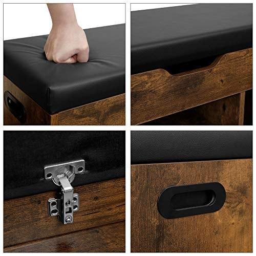 Ławka Na Buty Z Poduszką, Ławka Ze Schowkiem Z Wyściełanym Siedziskiem, 3 Przegródki, Ukryte Schowki, Półki, Salon, Salon, Przed