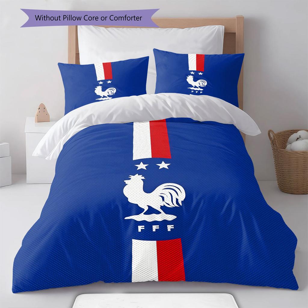 Literie à motif de l'équipe de France de football, Ensemble couette Housse de couette Taie d'oreiller Cadeau d'anniversaire pour la maison(1 housse de couette + 2 taies d'oreiller, sans garniture.)