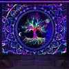 Trippy Mushroom Forest Blacklight Tapestry 2D Flat Printed UV Reactive Peach Skin Fluorescent Wall Hanging Bedroom Room Decor