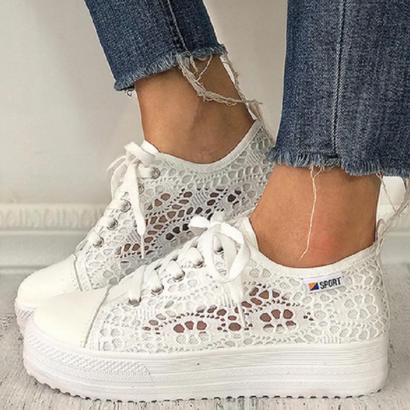 

Модные кроссовки женские модные 2024 женская повседневная обувь на шнуровке прогулочная обувь на платформе для активного отдыха сетчатые дышащие кроссовки женская обувь 35 белый