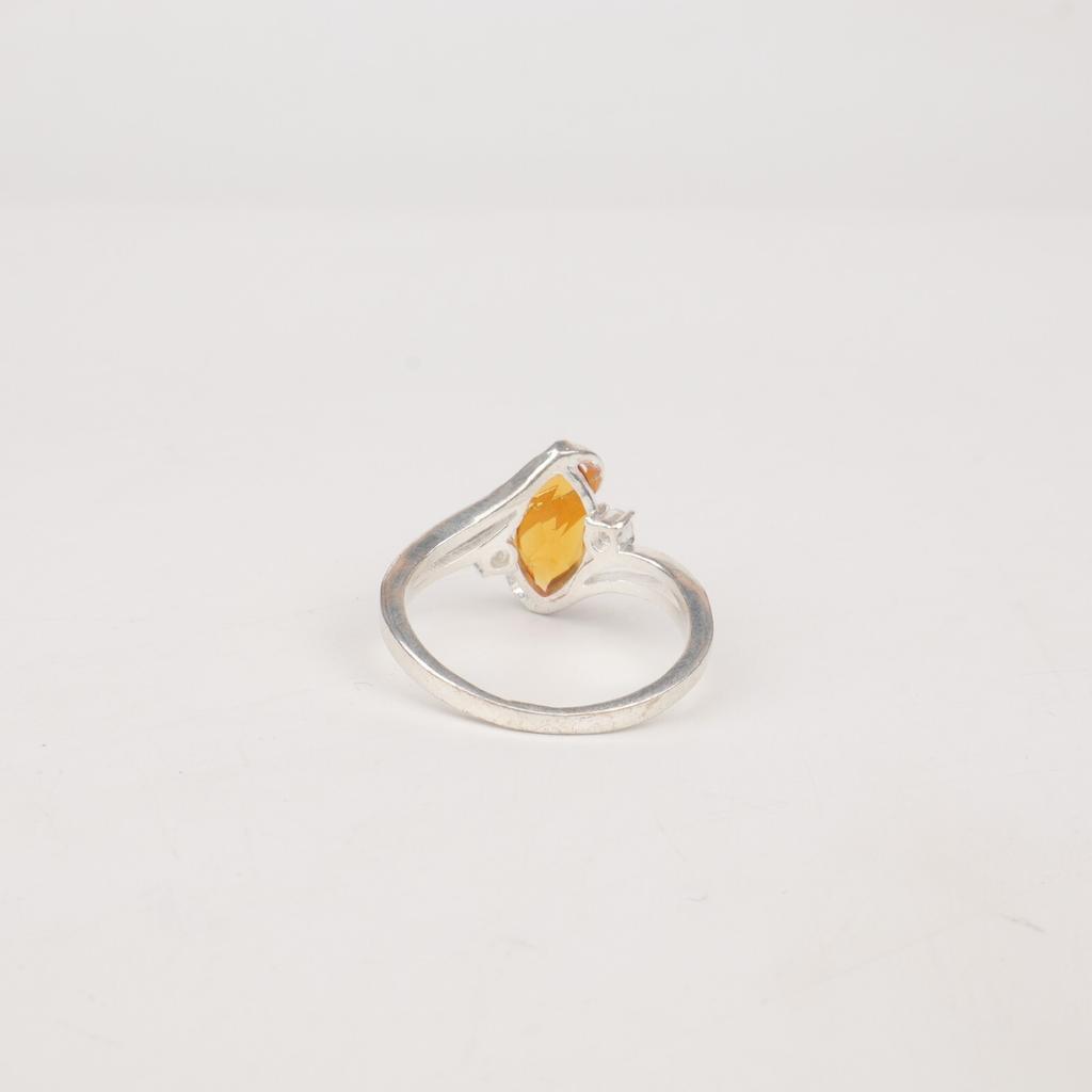 Natural Citrine Gemstone 925 Sterling Silver Jewelry Zircon Ring Gift  For Women CZR-8-4
