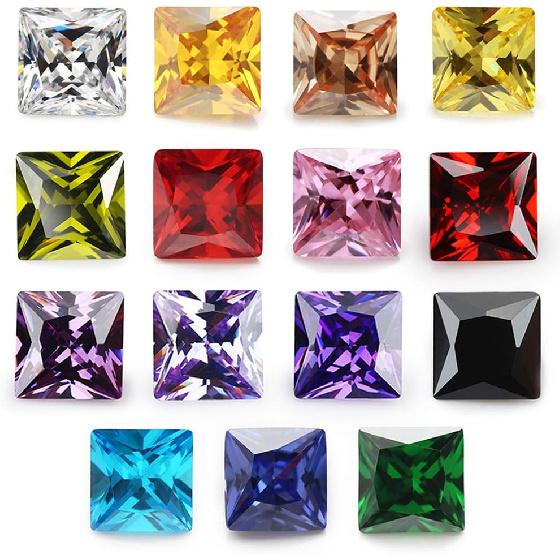 Square Princess Cut Shape Cubic Zirconia Synthetic Gemstone Mix 15 Colors 5A Loose CZ Stone for Jewelry Making