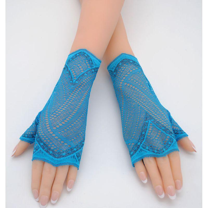 

New Lace Gloves Elastic Half Finger Female Short and Long Arm Protector Scar Covering Tattoo Bridal Dance Partner Decorative Gloves Peacock Blue All yards
