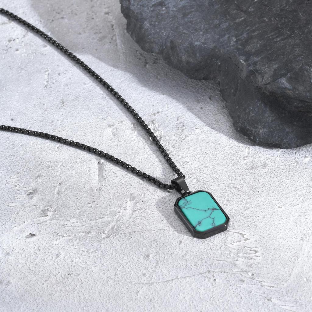 Stainless Steel Rectangle Natural Stone Pendant Necklaces, Minimalist Dainty Chain Necklace, Luxury Fashion Jewelry For Men Gift