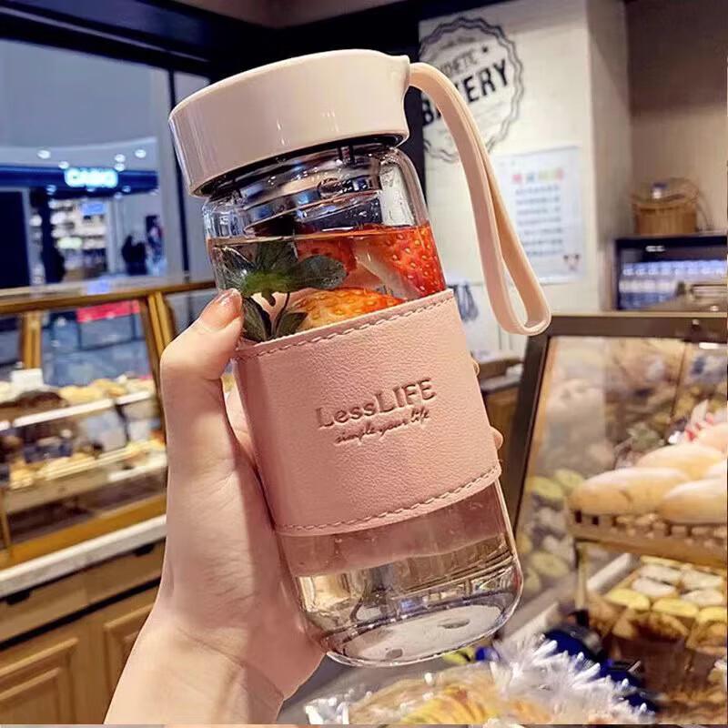 Portable Glass Water Bottle with Tea Infuser and Sleeve