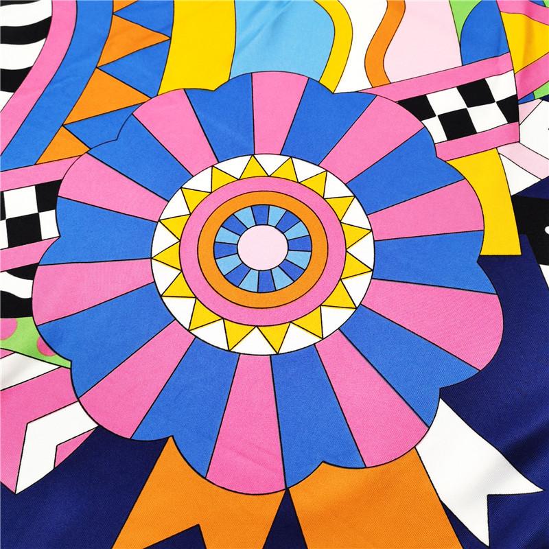 New Handmade curled silk feeling scarf women 90cm Horse twill silk square scarf Retro printing silk scarf shawl Headband