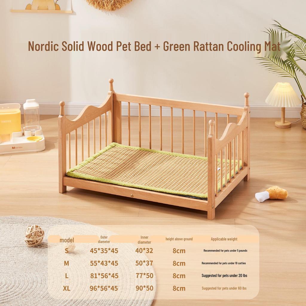 Spring Moisture-Proof Solid Wood Pet Bed - Removable, Washable Beech Playpen for Dogs and Cats
