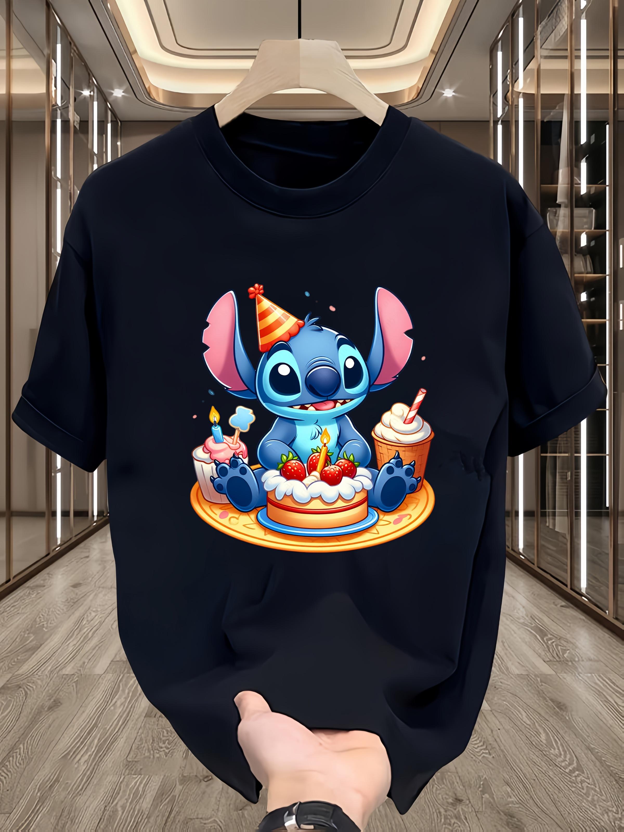Disney Stitch Graphic T-shirt - Summer Short Sleeve Loose Fit Casual Tee with Birthday Party Design XL