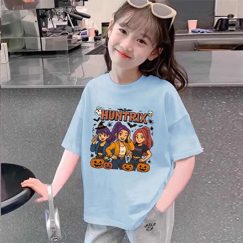Kids Kpop Demon Hunters Children's T-Shirt Short Sleeve T-shirt Cute Kpop Demon Hunters Tiger Harajuku Tshirt for Boys Girls