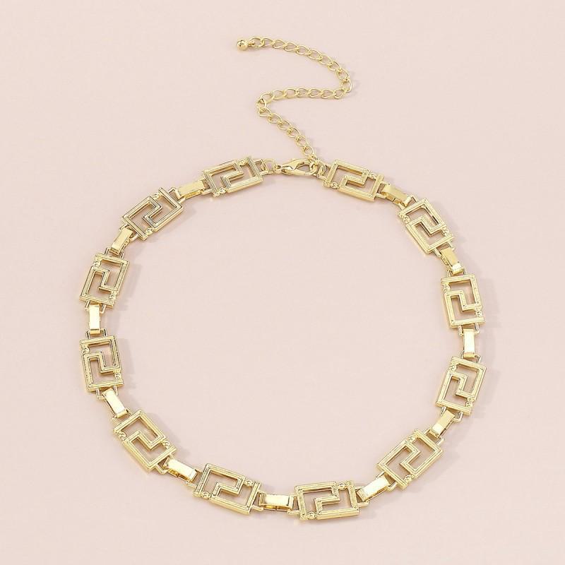 

N10242 Ожерелье в стиле европейского и американского панк-хип-хопа с геометрическим лабиринтом — S-образной формы, смелый металлический стиль. золотой