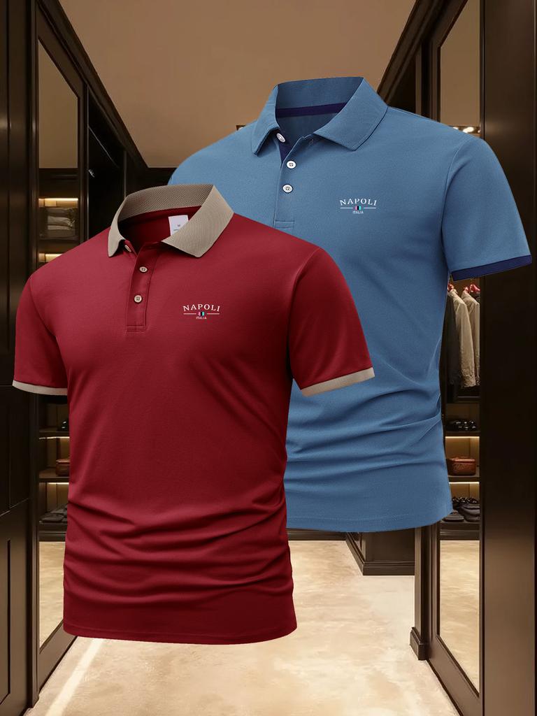 2Pcs Men's Outdoor Golf Casual Polo Shirt with Short Sleeves.Men's Business Casual Polo.Suitable for Spring and Summer.