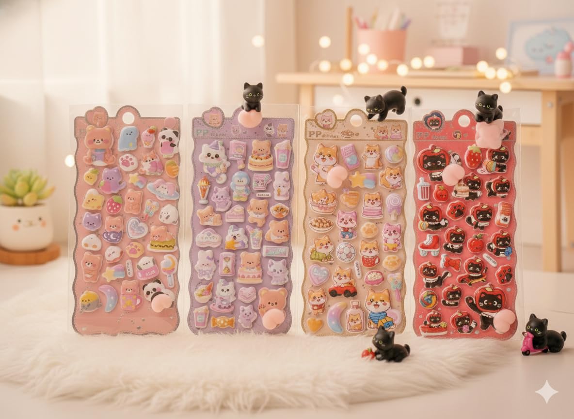 

Being Glow-in-the-Dark 4-Piece Sticker Set Butt Puffy 3D Marshmallow Feel Squeeze Style Sticker Book Decoration